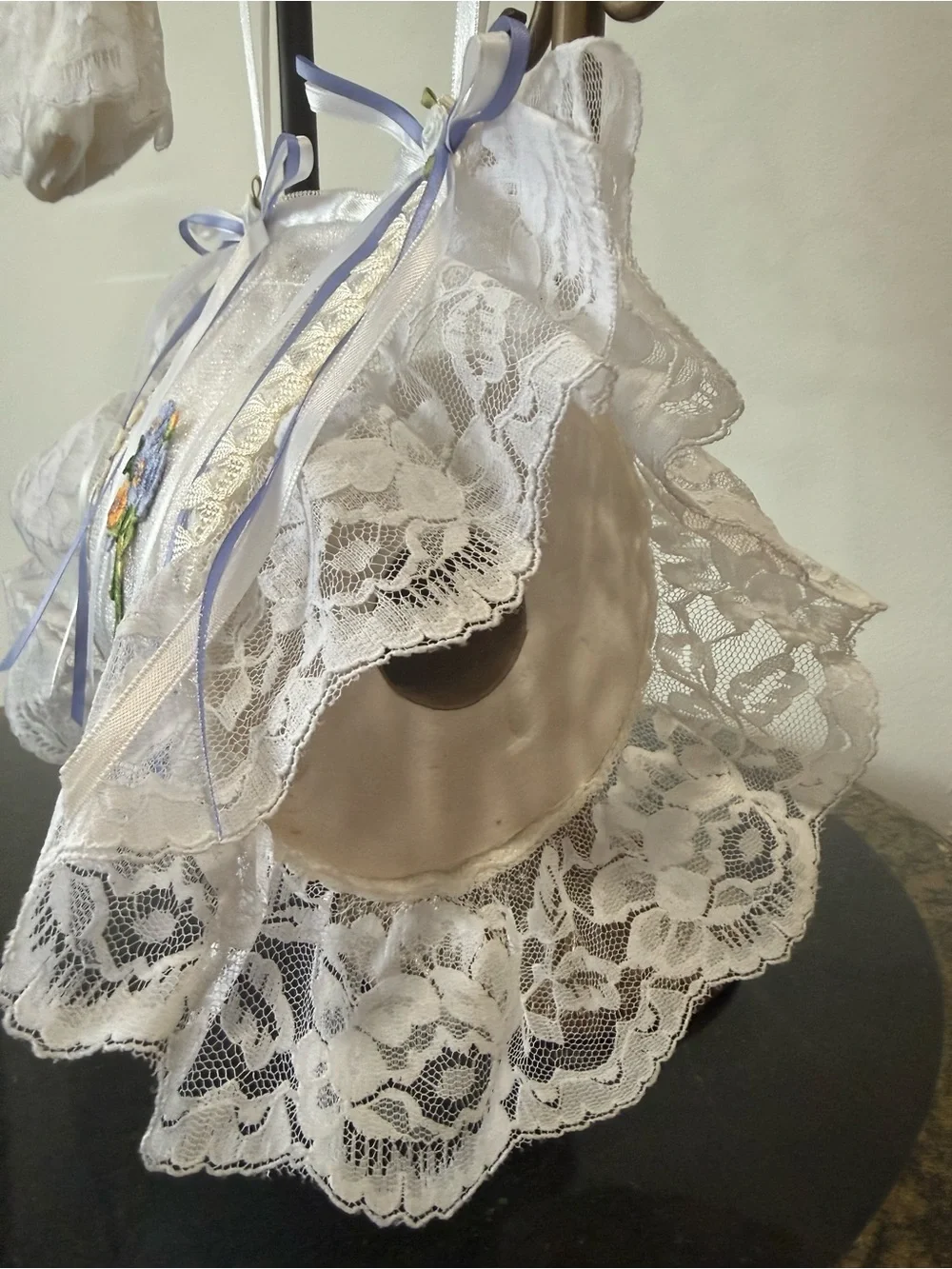 💐 Hand Crafted White Hand Towel & Spare Toilet Paper Holder with Lace Trim 💐